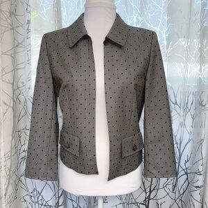 ESCADA gray black polka dot print collared open front blazer dress coat